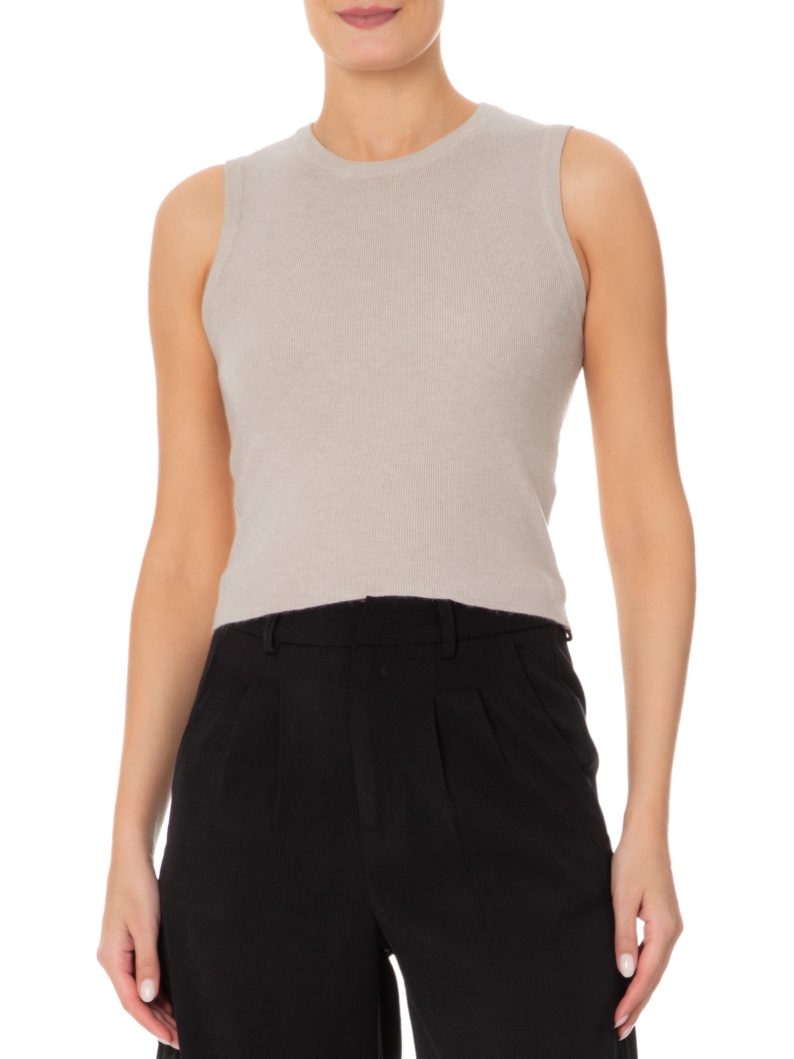 Blusa Feminina Tricot Básica Sem Manga Bege Basiq