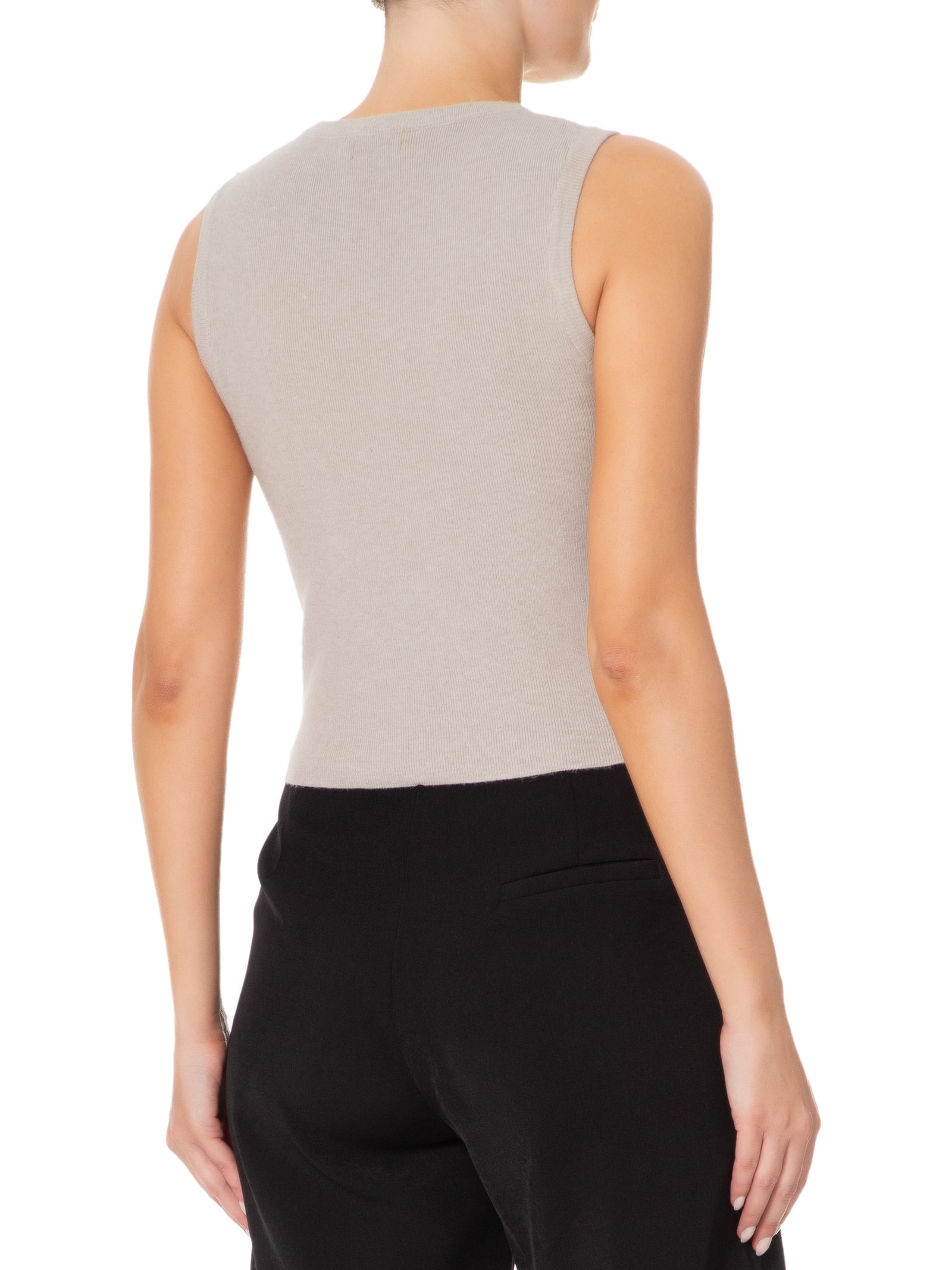 Blusa Feminina Tricot Básica Sem Manga Bege Basiq