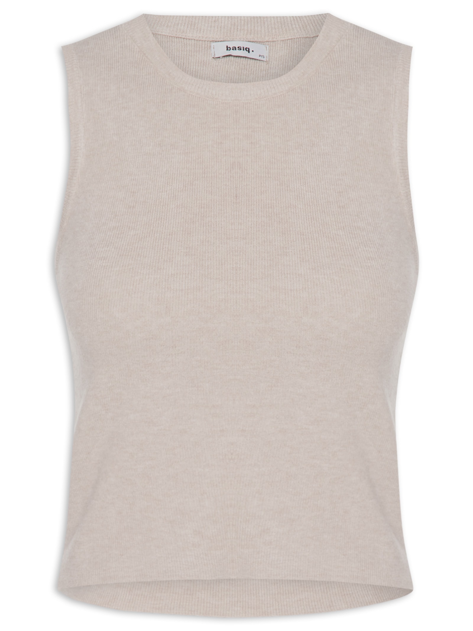 Blusa Feminina Tricot Básica Sem Manga Bege Basiq