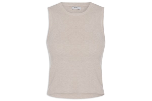 Blusa Feminina Tricot Básica Sem Manga - Bege