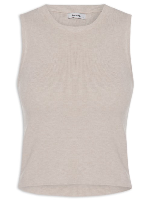 Blusa Feminina Tricot Básica Sem Manga - Bege