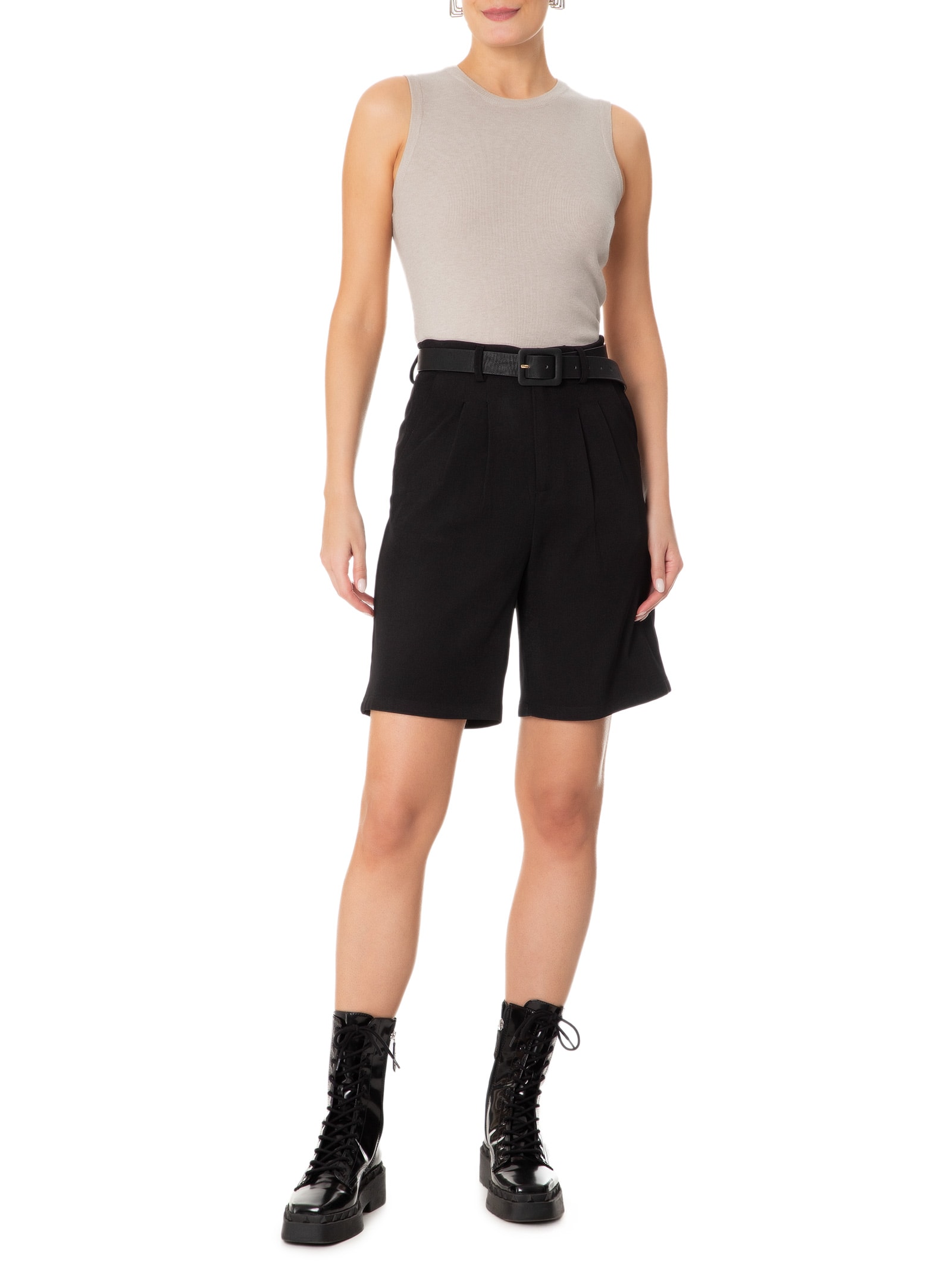 Blusa Feminina Tricot Básica Sem Manga Bege Basiq
