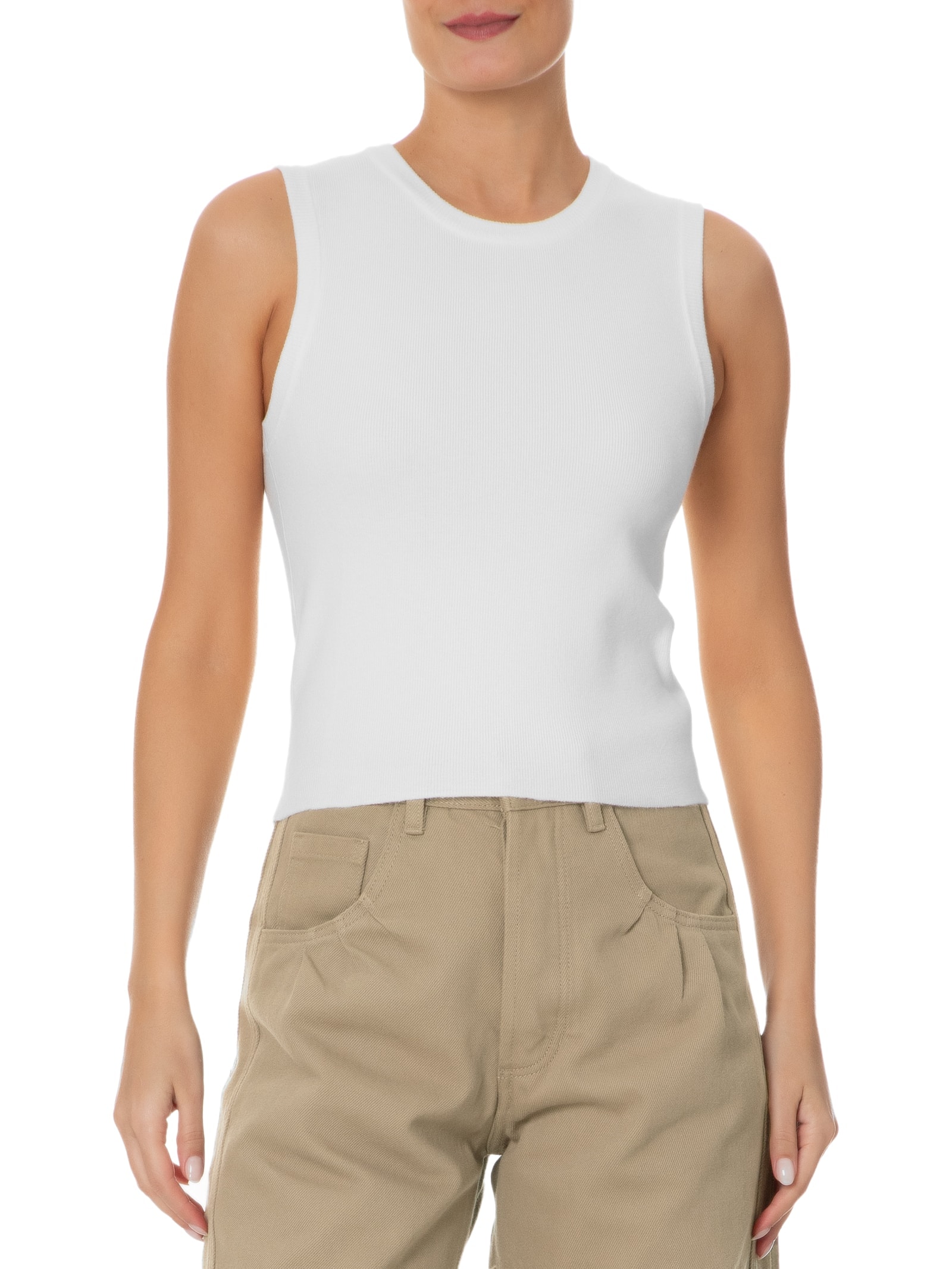 Blusa Feminina Tricot Básica Sem Manga Branco Basiq