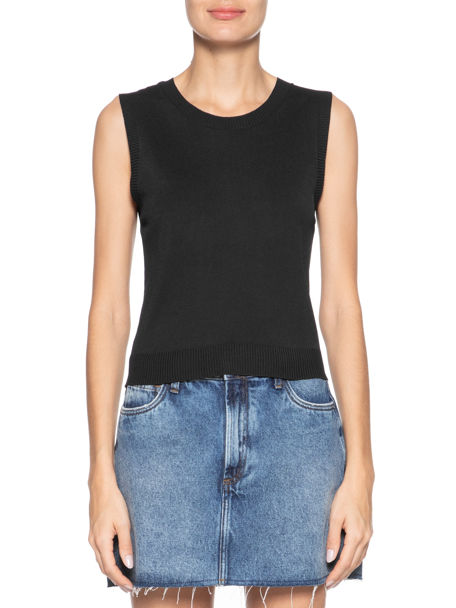 Blusa Feminina Tricot Básica Sem Manga Preto Basiq