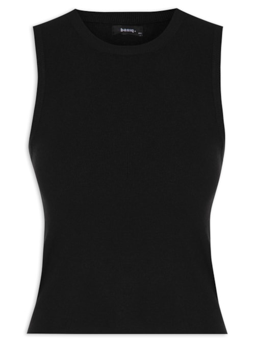 Blusa Feminina Tricot Básica Sem Manga – Preto