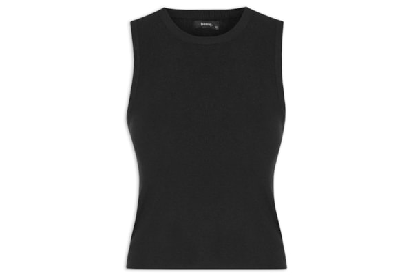 Blusa Feminina Tricot Básica Sem Manga - Preto