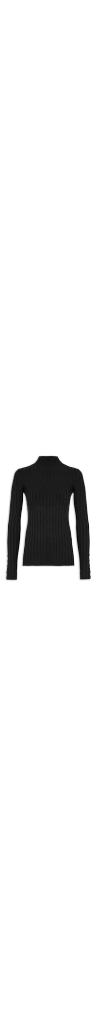 Blusa Feminina Tricot Canelada Com Manga Longa - Preto