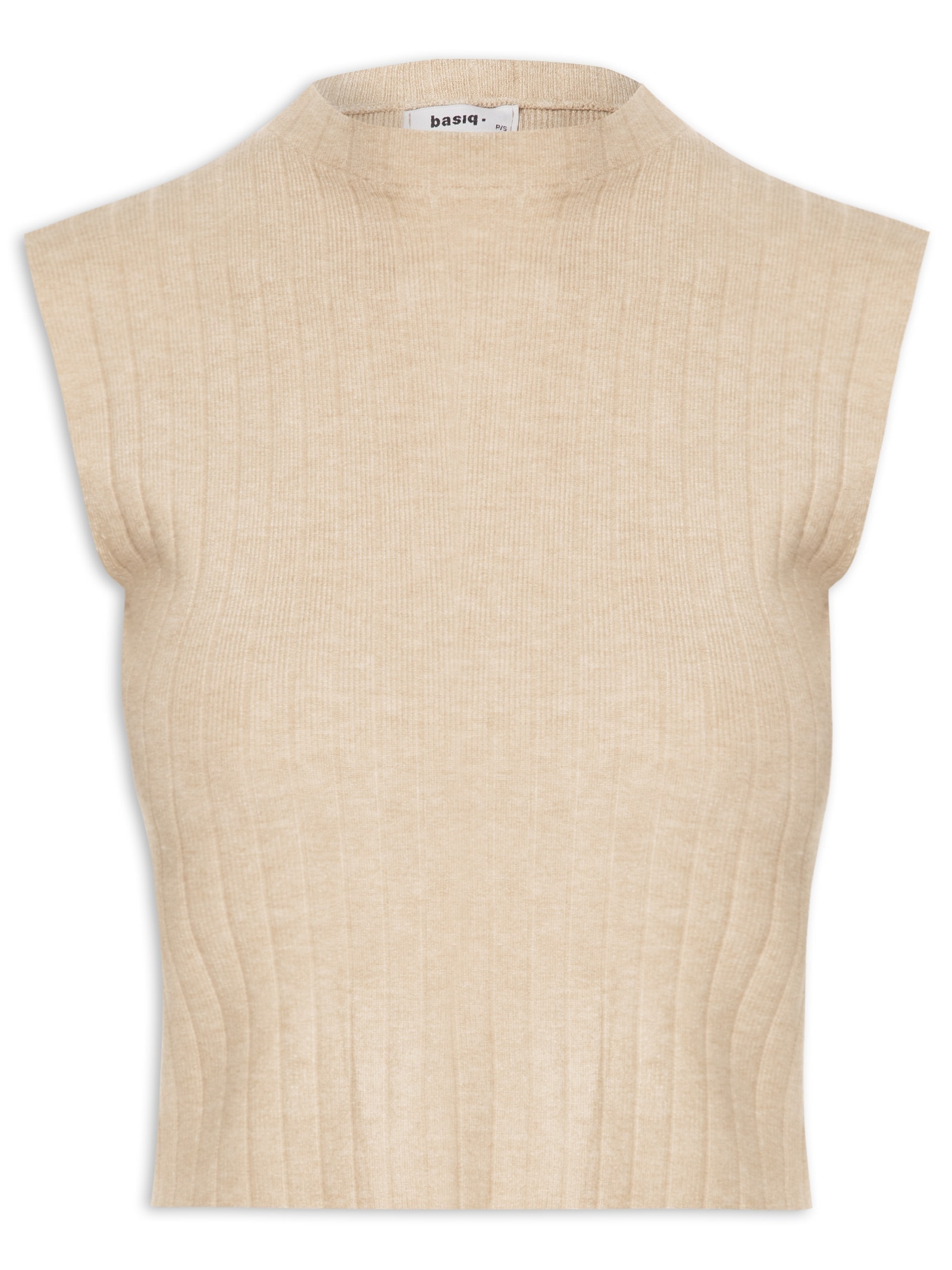 Blusa Feminina Tricot Canelada Sem Manga Bege Basiq