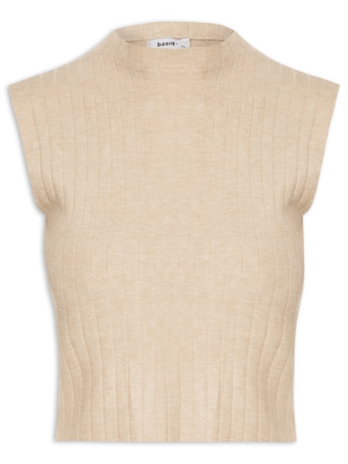 Blusa Feminina Tricot Canelada Sem Manga – Bege