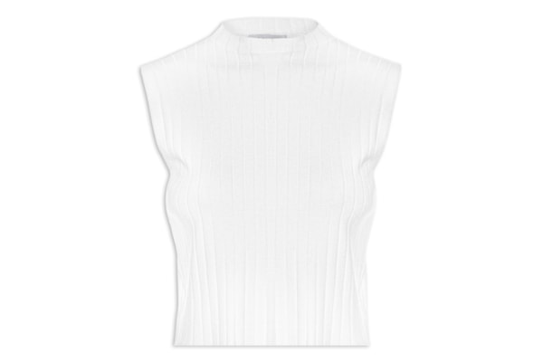 Blusa Feminina Tricot Canelada Sem Manga - Branco