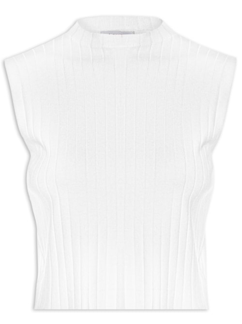 Blusa Feminina Tricot Canelada Sem Manga – Branco