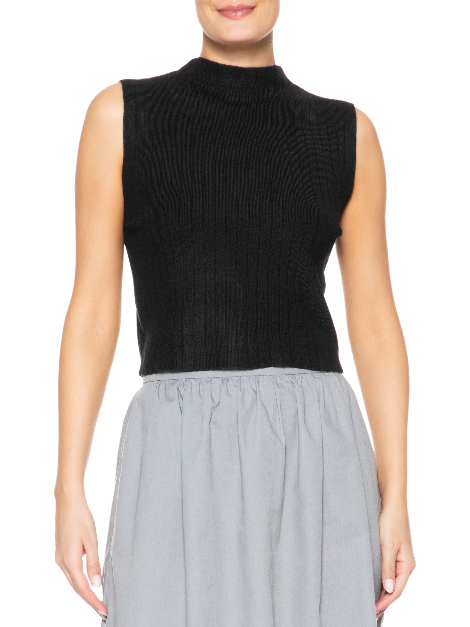 Blusa Feminina Tricot Canelada Sem Manga Preto Basiq