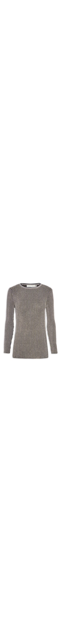 Blusa Feminina Tricot Canelado Lurex Manga Longa - Prata
