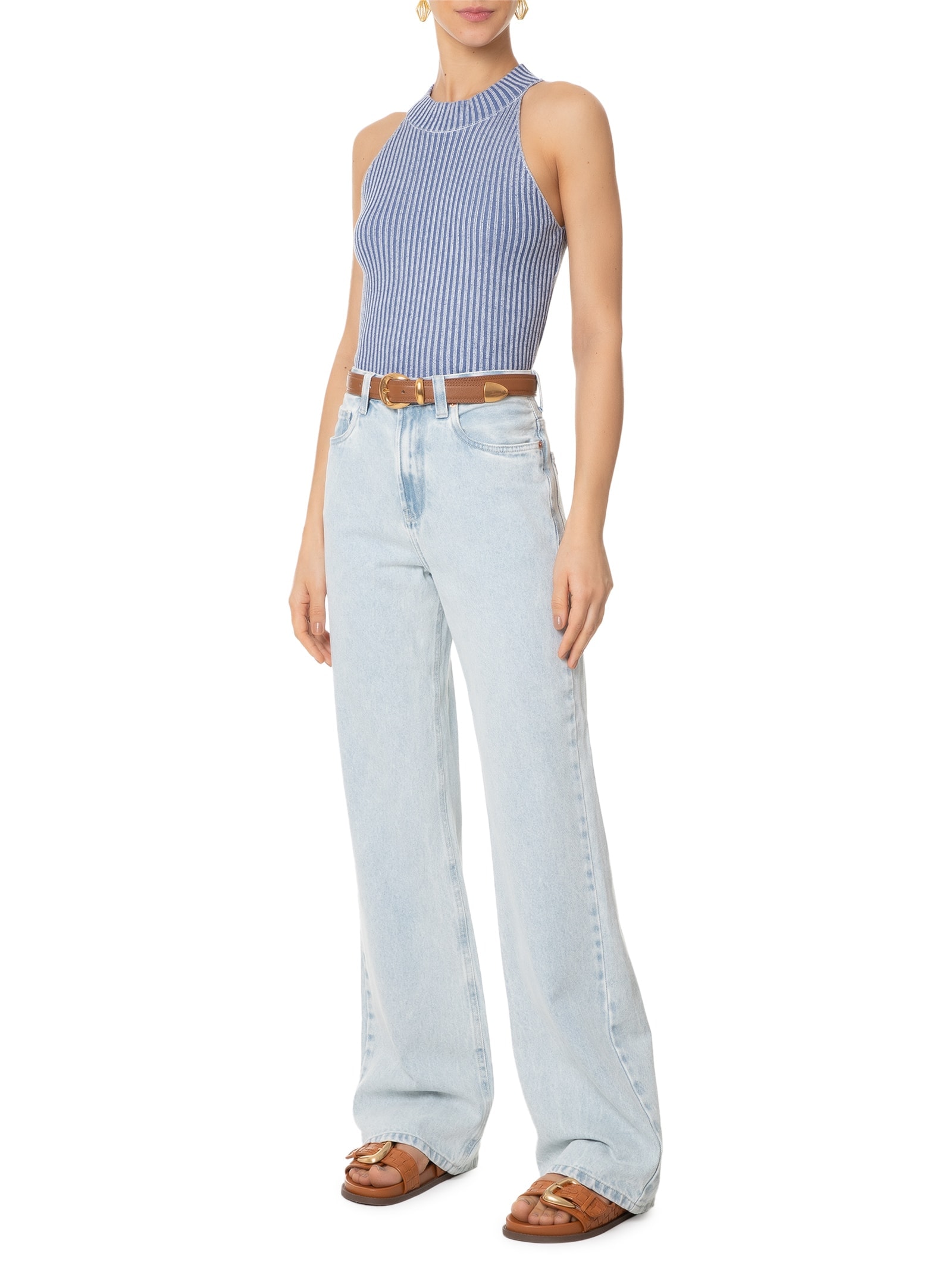 Blusa Feminina Tricot Cava Americana Azul Basiq