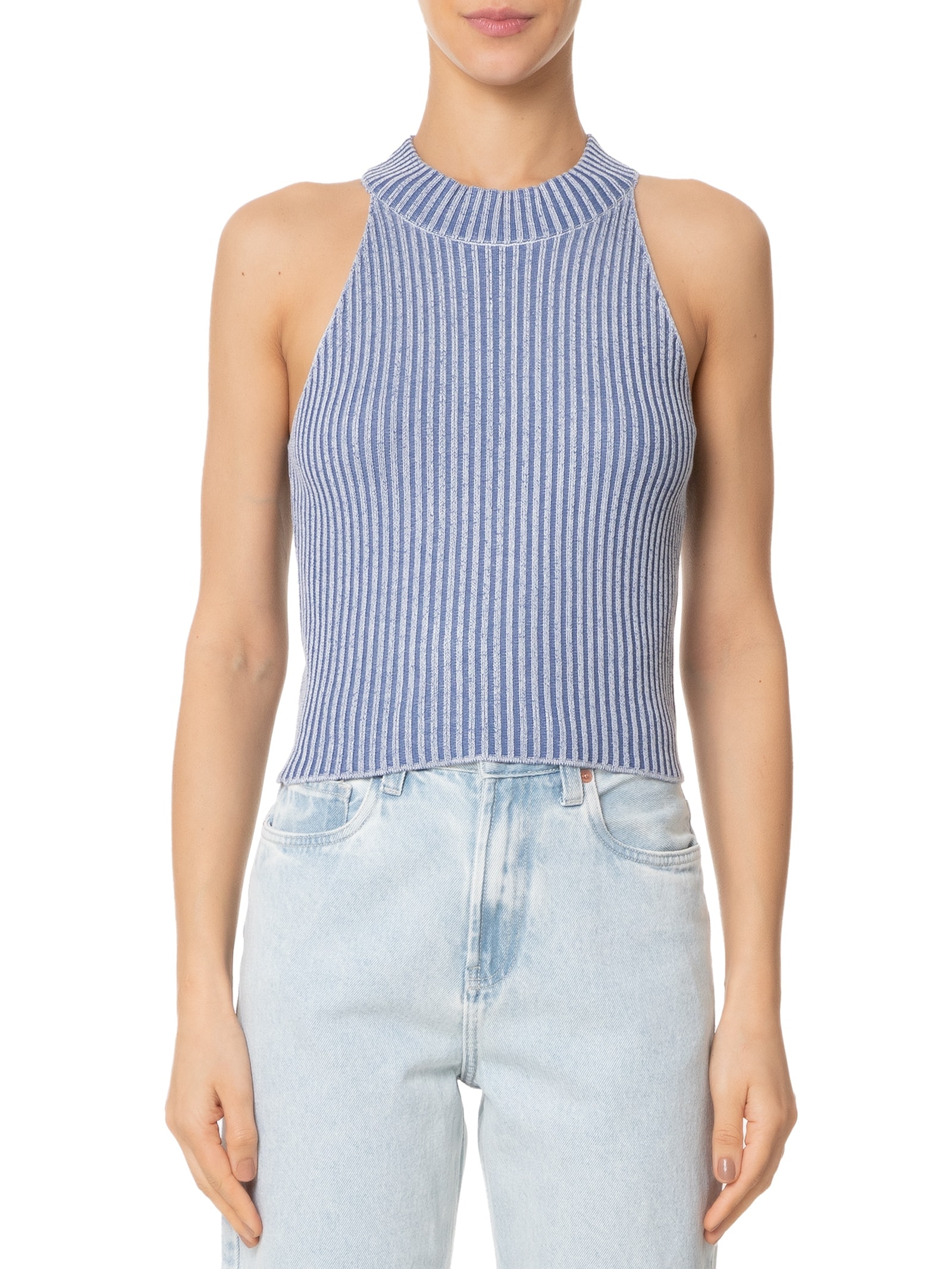Blusa Feminina Tricot Cava Americana Azul Basiq
