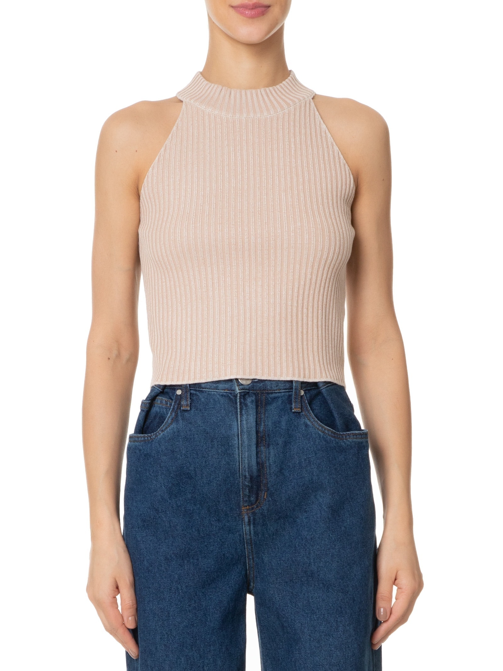 Blusa Feminina Tricot Cava Americana Bege Basiq