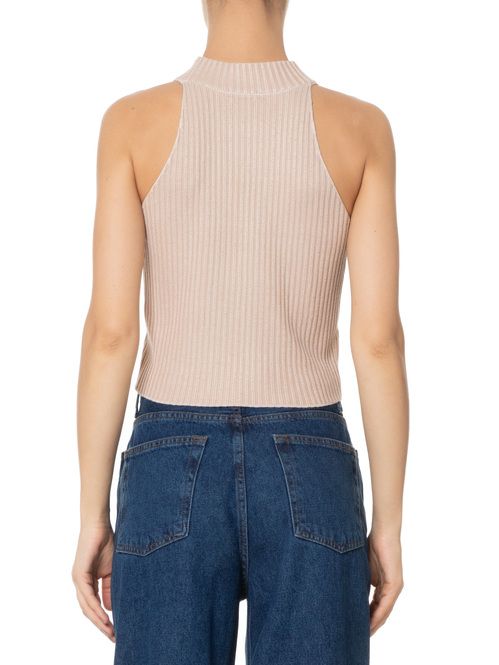 Blusa Feminina Tricot Cava Americana Bege Basiq