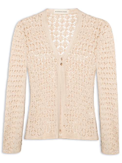 Blusa Feminina Tricot Com Abertura Frontal – Bege