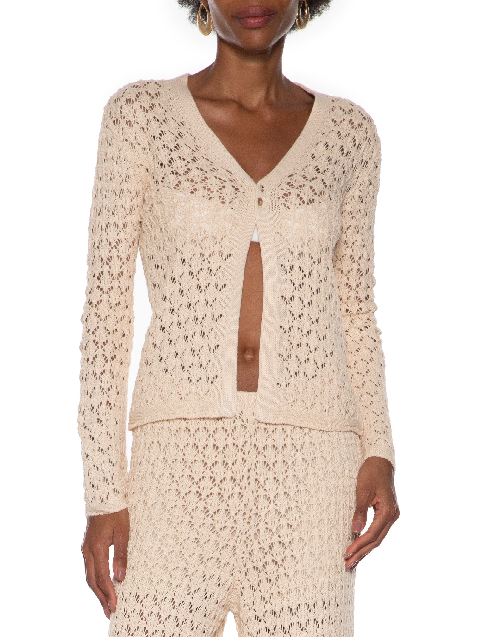 Blusa Feminina Tricot Com Abertura Frontal Bege My Favorite