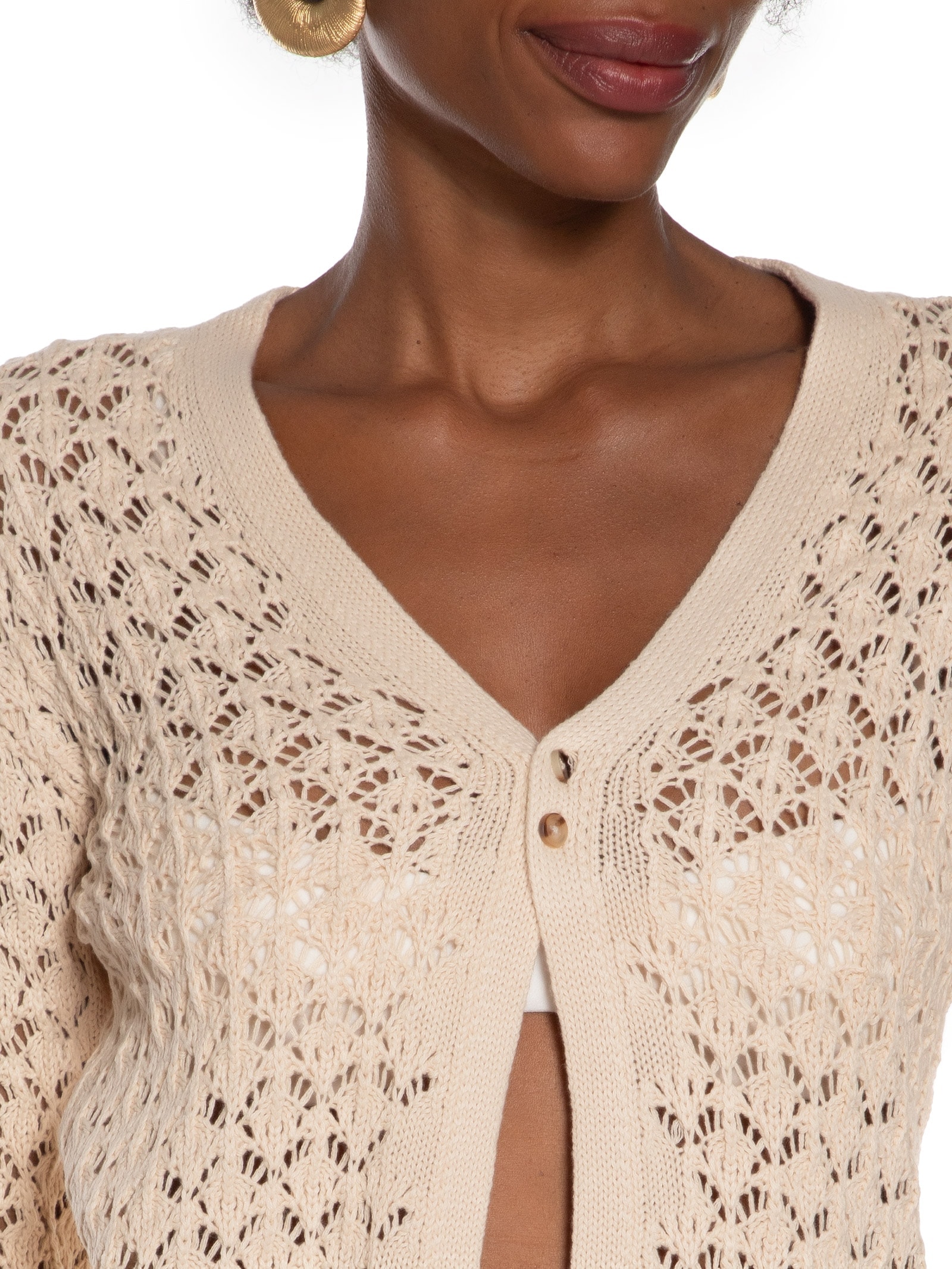 Blusa Feminina Tricot Com Abertura Frontal Bege My Favorite