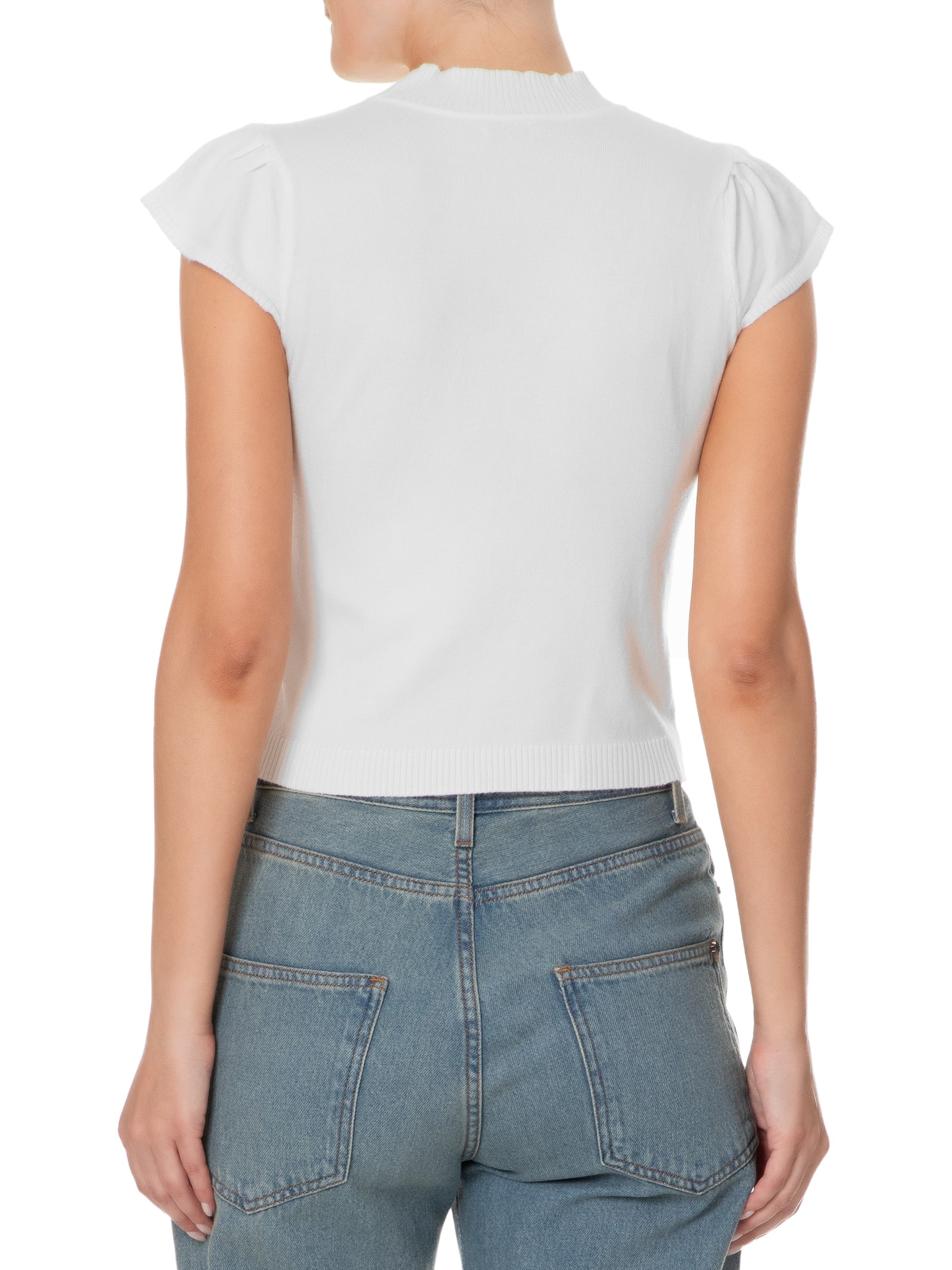 Blusa Feminina Tricot com Manga Curta Gola Alta Branco Basiq