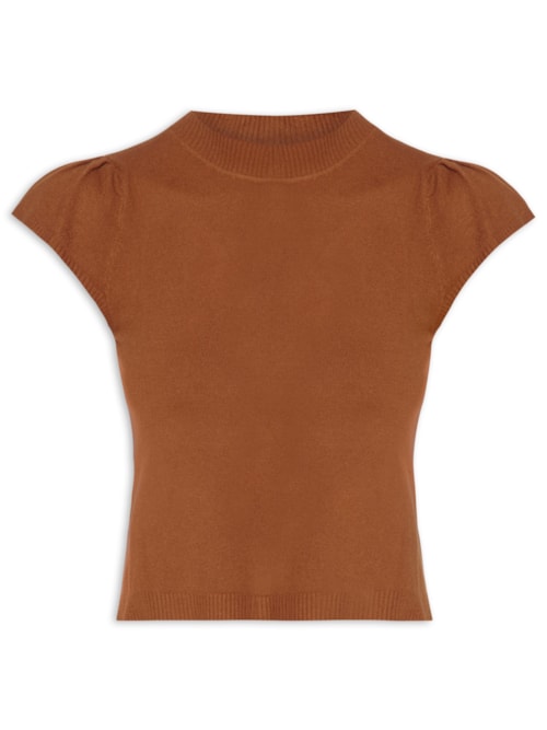 Blusa Feminina Tricot com Manga Curta Gola Alta – Laranja