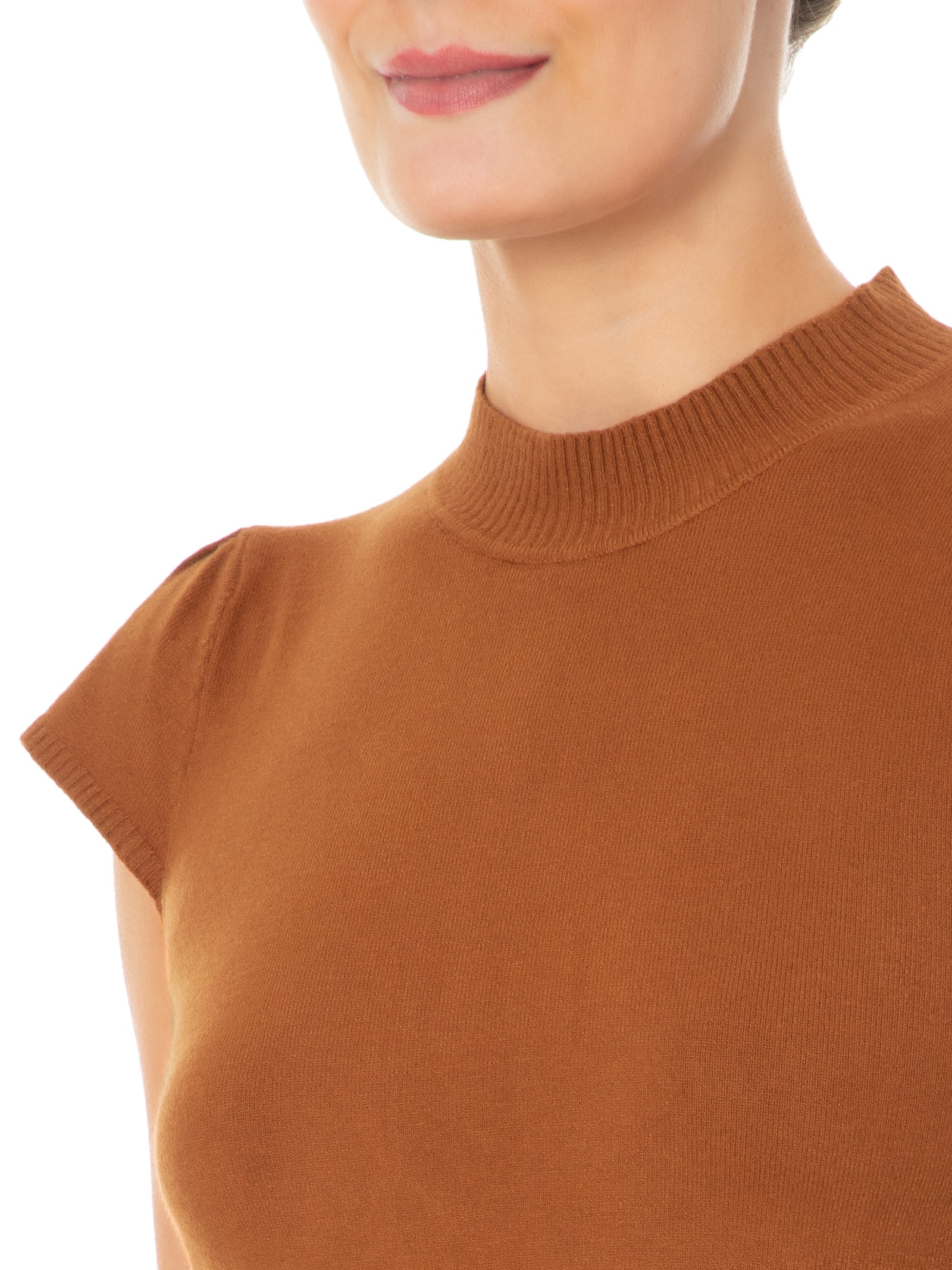 Blusa Feminina Tricot com Manga Curta Gola Alta Laranja Basiq