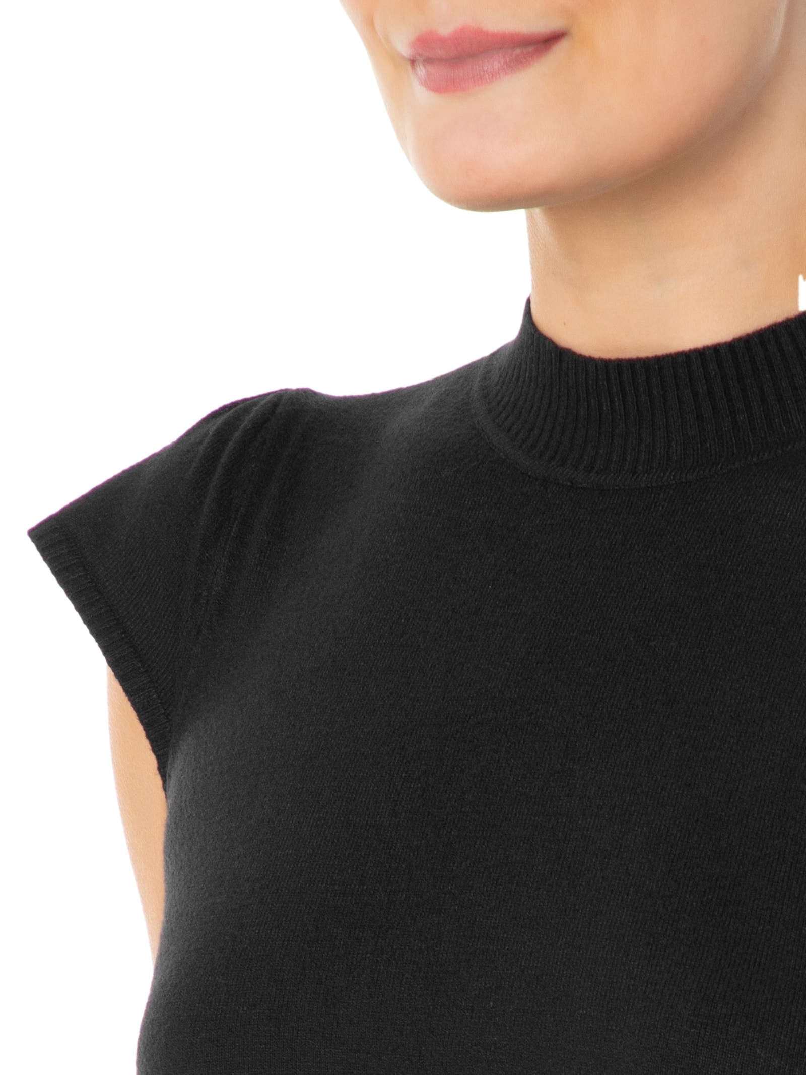 Blusa Feminina Tricot com Manga Curta Gola Alta Preto Basiq
