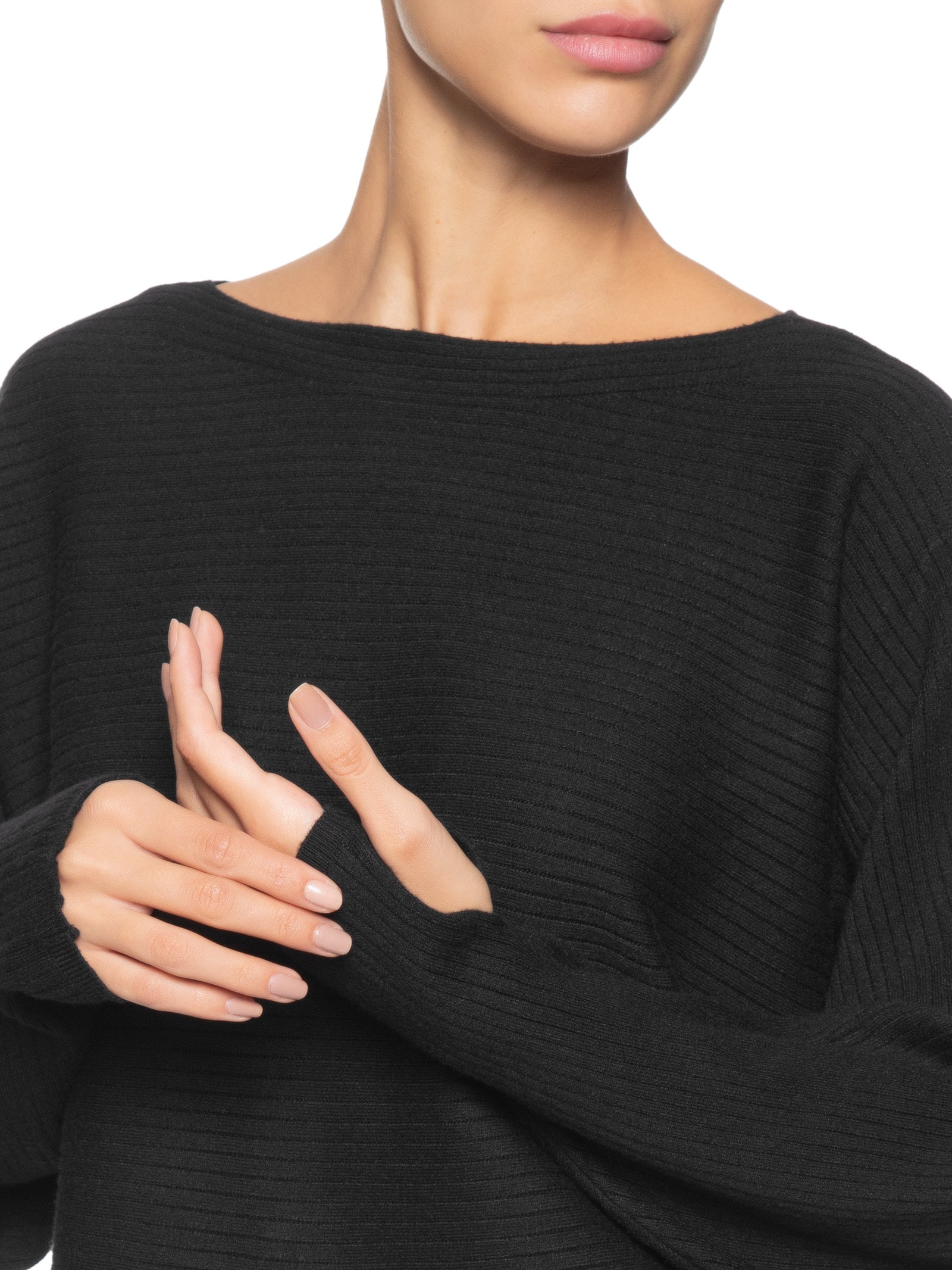 Blusa Feminina Tricot Com Manga Morcego Preto Market 33