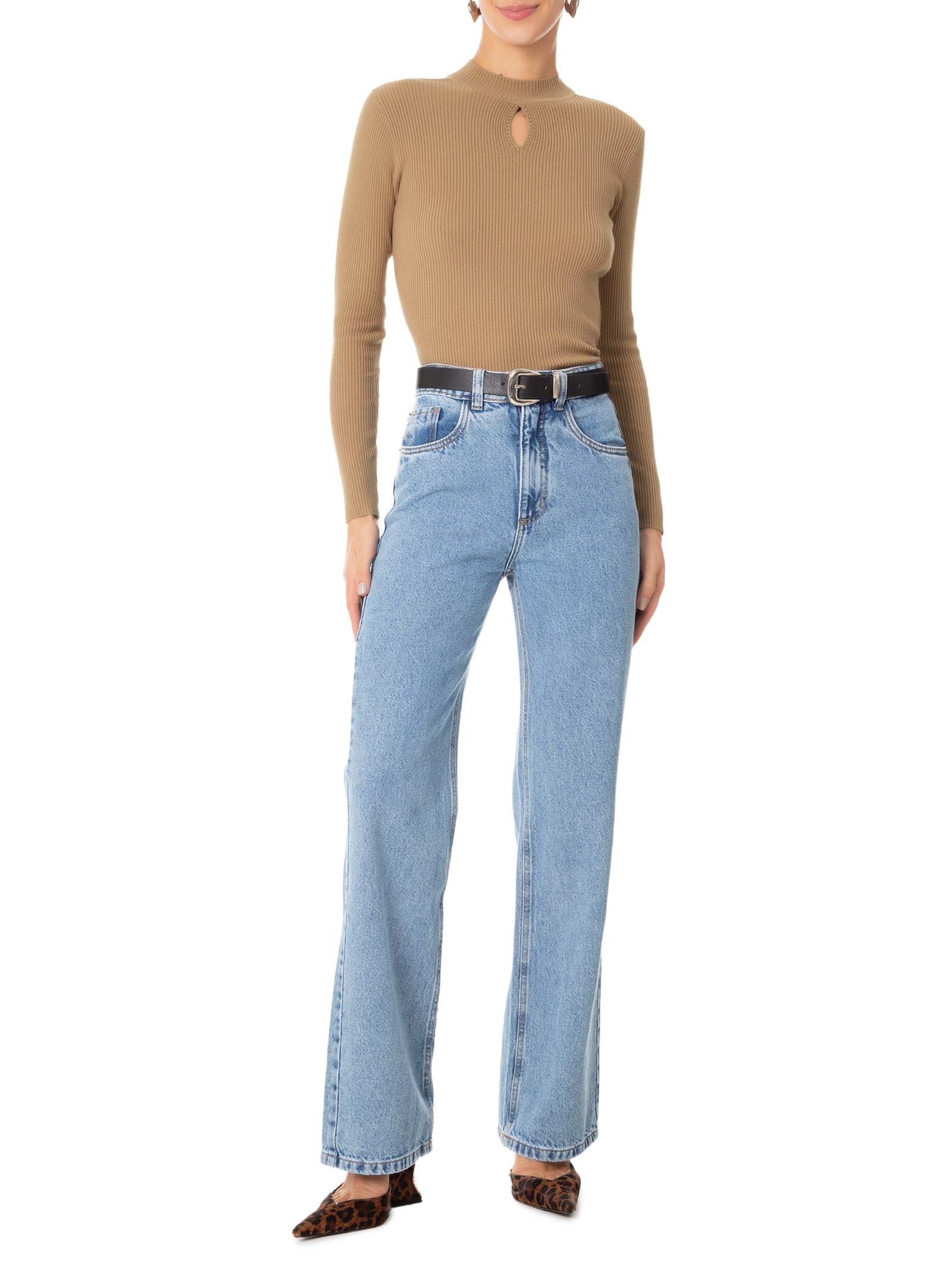 Blusa Feminina Tricot com Strass Marrom Market 33
