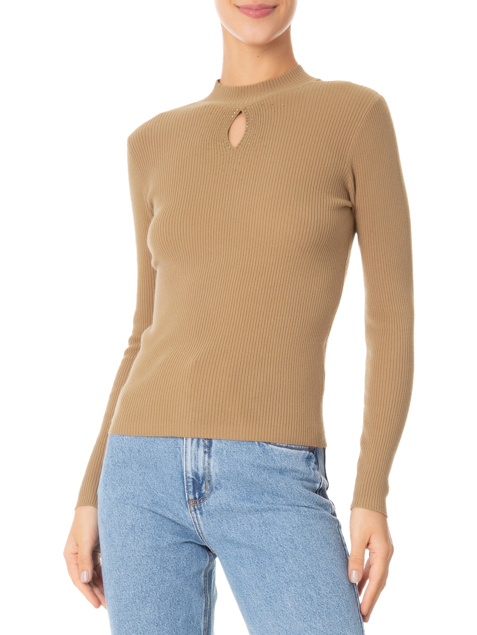 Blusa Feminina Tricot com Strass Marrom Market 33