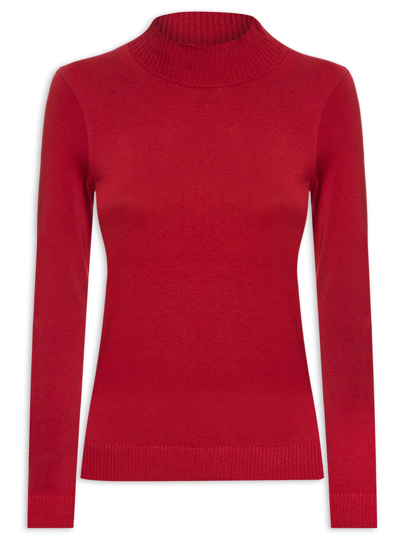 Blusa Feminina Tricot Comfy Com Gola Alta - Vermelho
