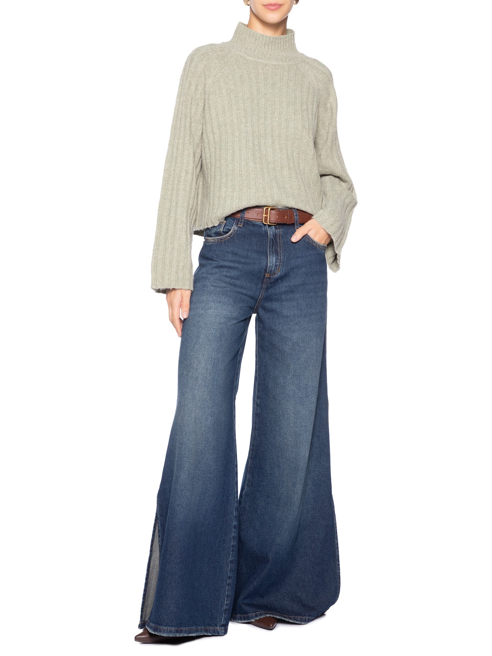 Blusa Feminina Tricot Cropped Gola Alta Verde Maria Filó