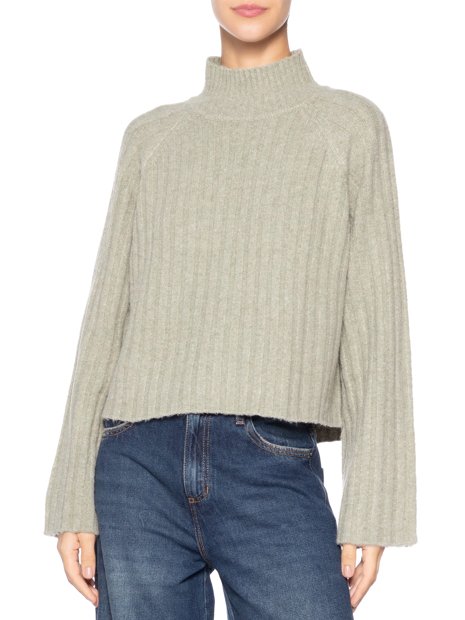 Blusa Feminina Tricot Cropped Gola Alta Verde Maria Filó