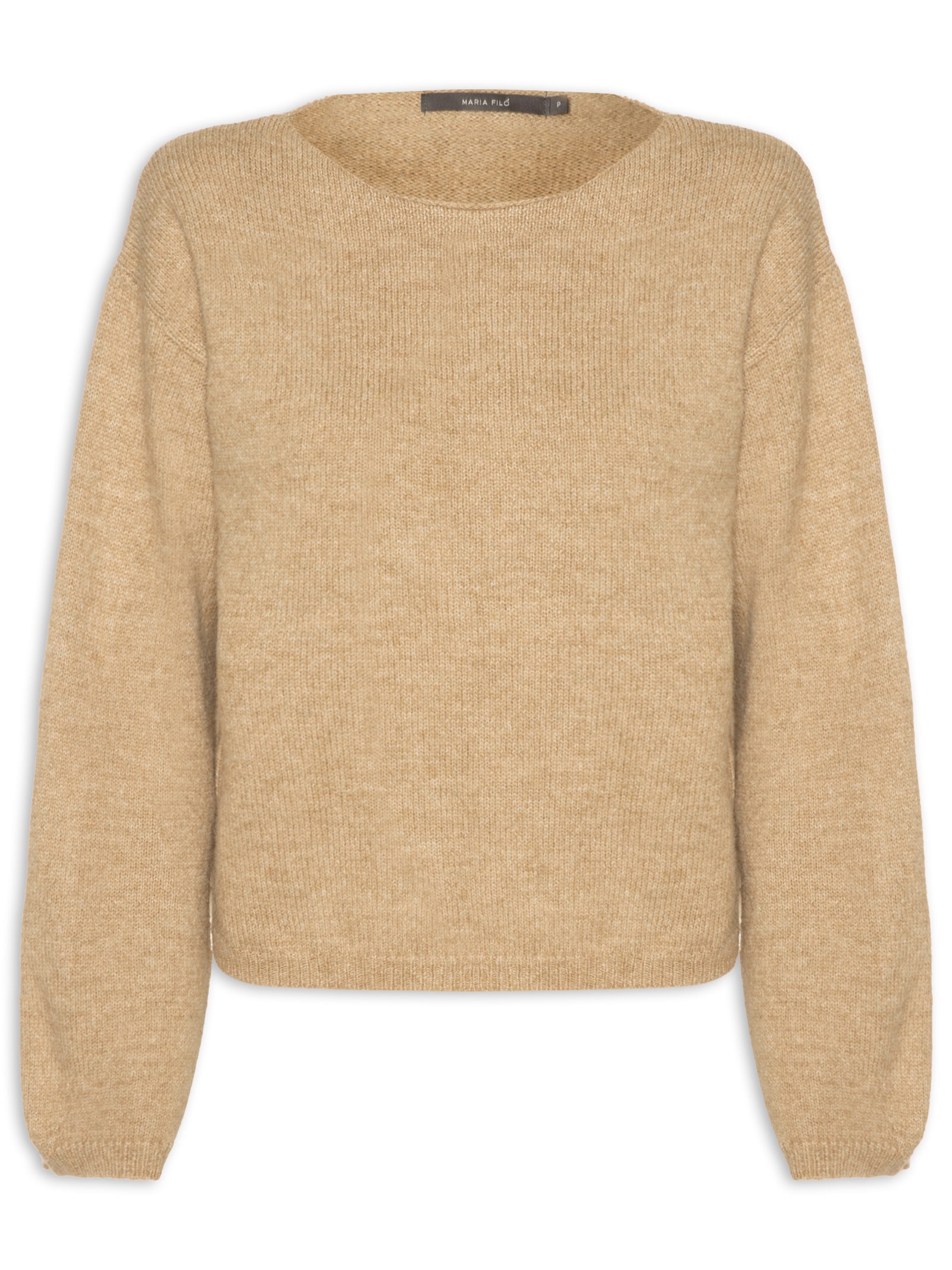 Blusa Feminina Tricot Cropped Gola Canoa Bege Maria Filó