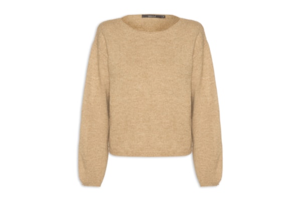 Blusa Feminina Tricot Cropped Gola Canoa - Bege