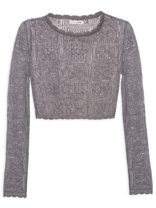 Blusa Feminina Tricot Cropped Lurex – Cinza