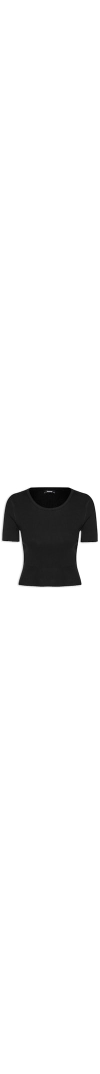 Blusa Feminina Tricot Cropped Manga Curta - Preto