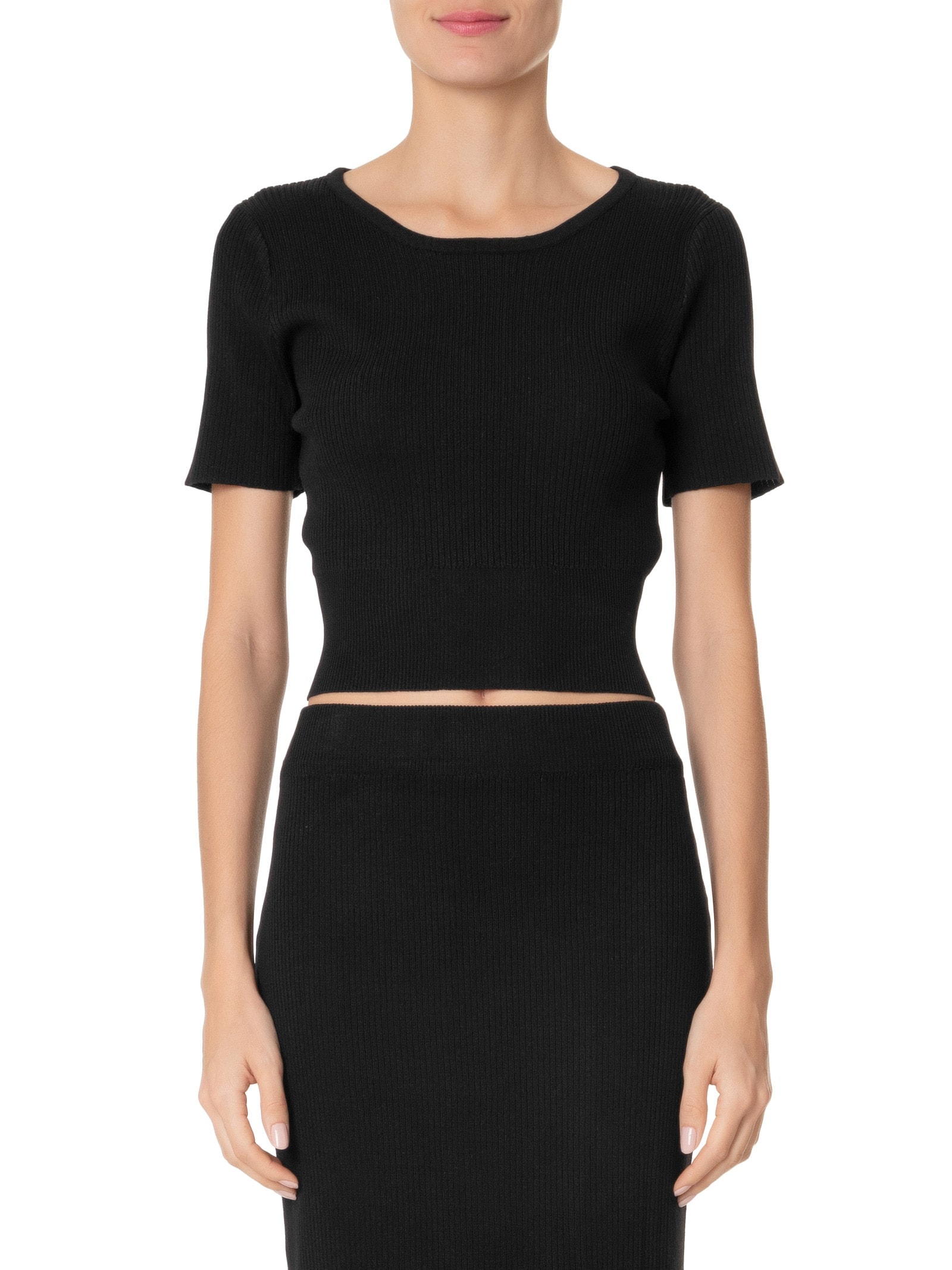 Blusa Feminina Tricot Cropped Manga Curta Preto Basiq