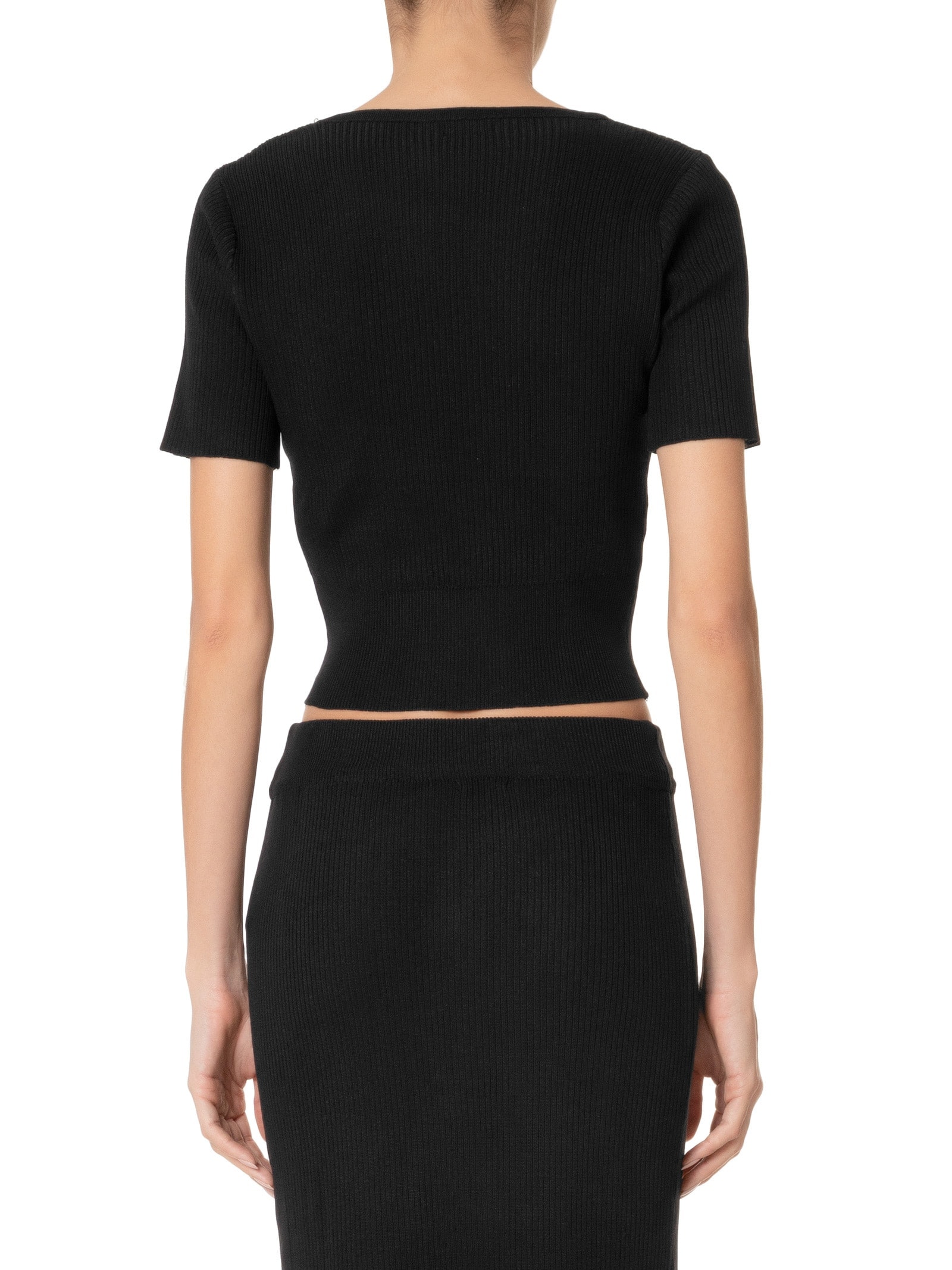 Blusa Feminina Tricot Cropped Manga Curta Preto Basiq