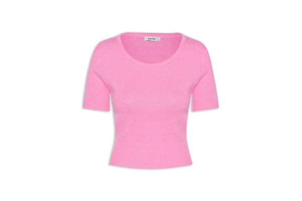 Blusa Feminina Tricot Cropped Manga Curta - Rosa