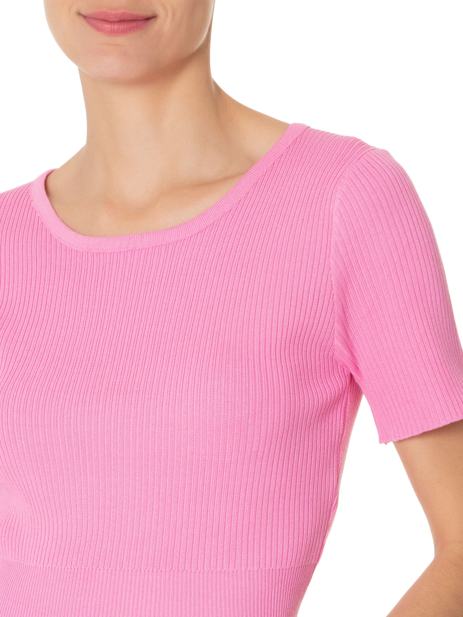 Blusa Feminina Tricot Cropped Manga Curta Rosa Basiq