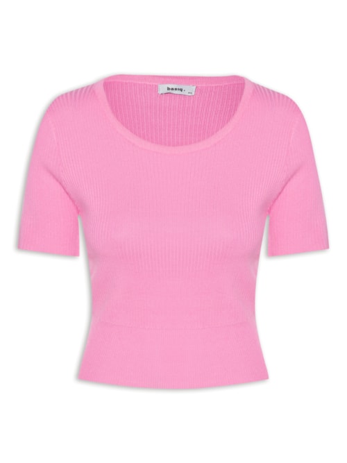 Blusa Feminina Tricot Cropped Manga Curta – Rosa