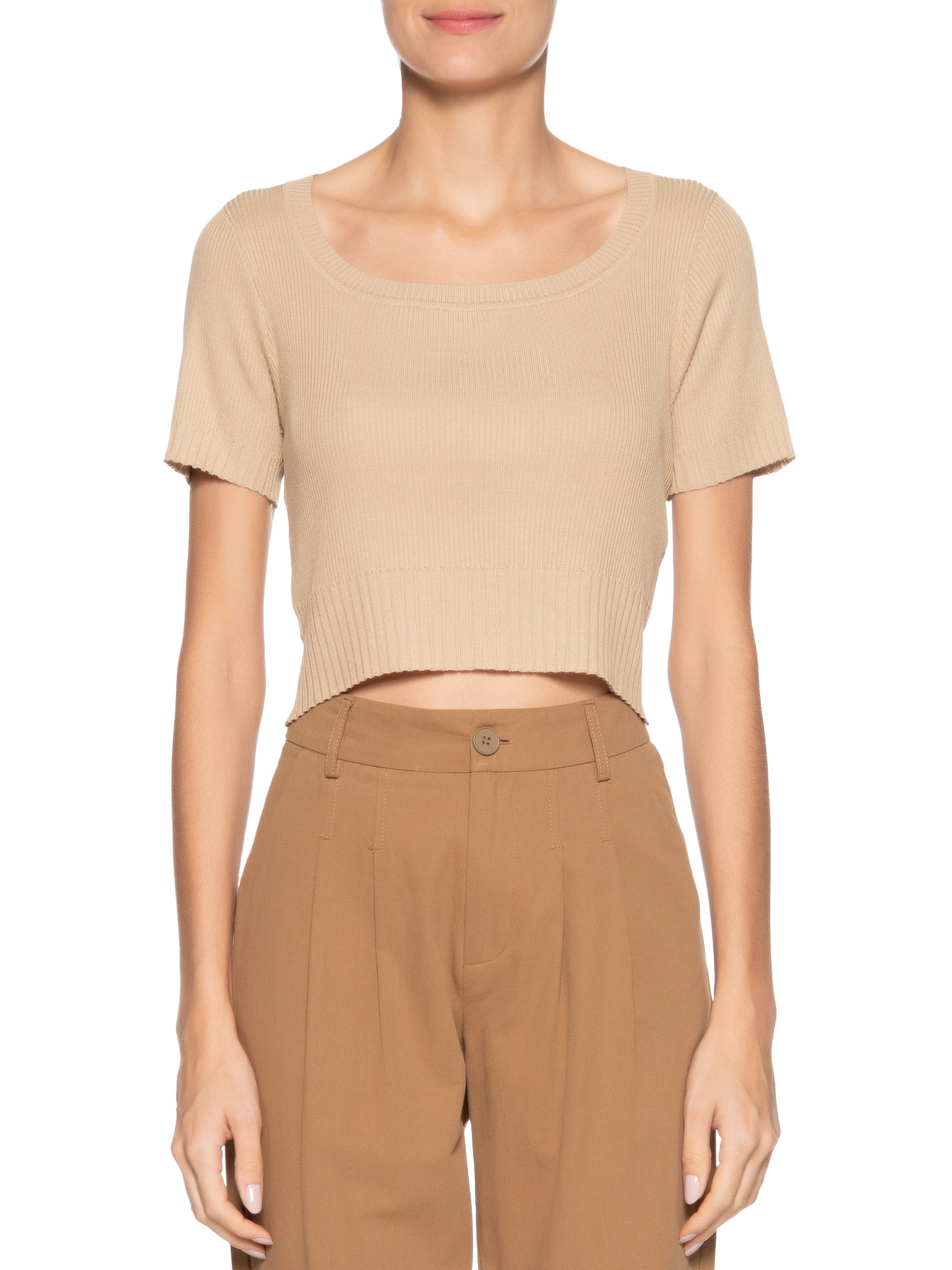 Blusa Feminina Tricot Decote Canoa Bege Basiq