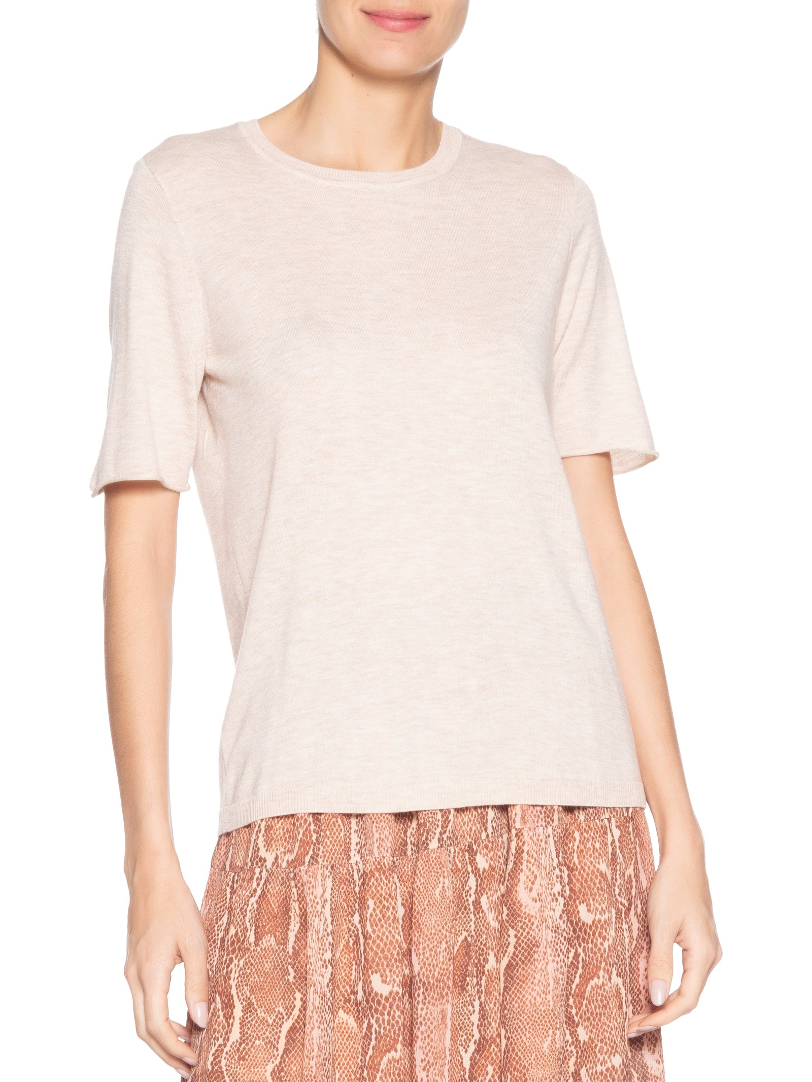 Blusa Feminina Tricot Decote Careca Bege Maria Filó