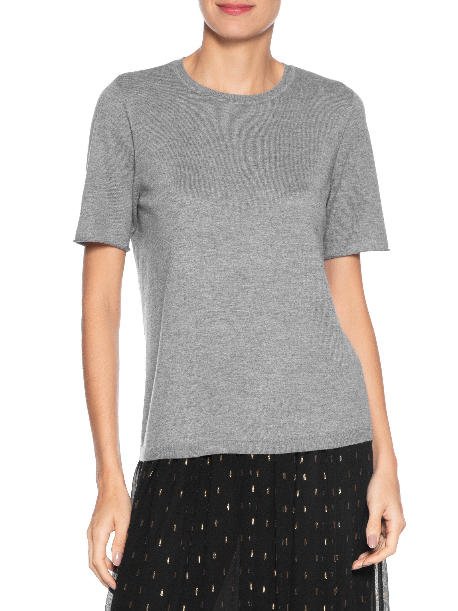 Blusa Feminina Tricot Decote Careca Cinza Maria Filó