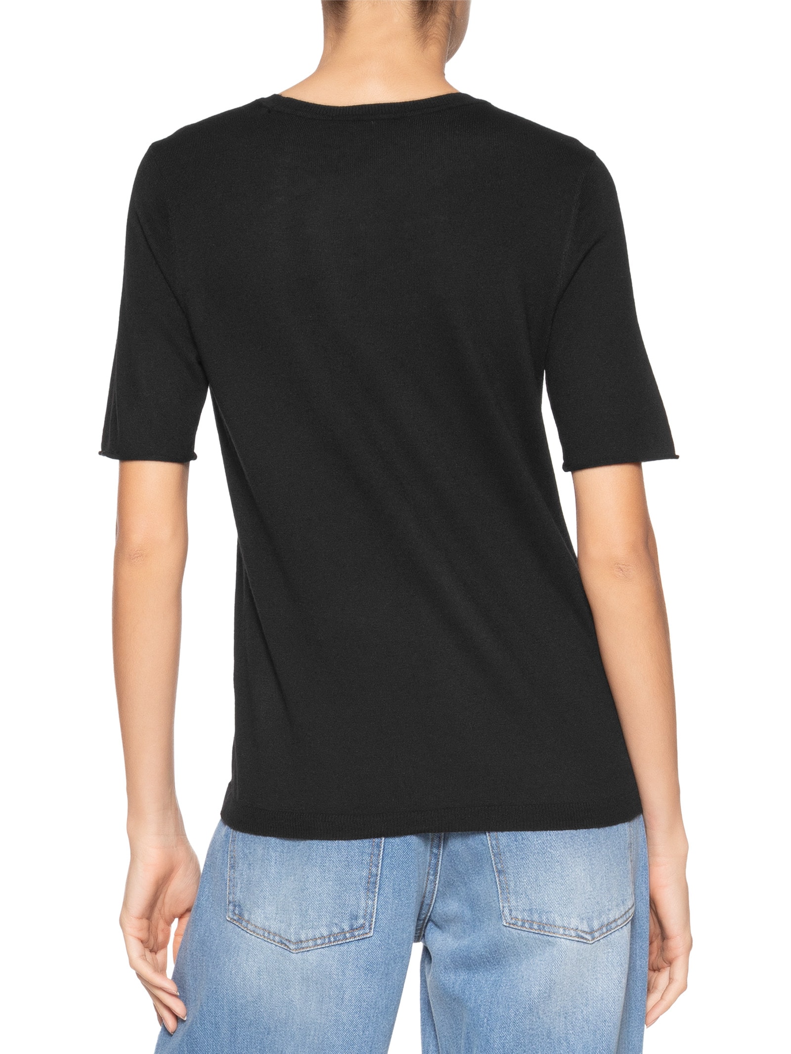 Blusa Feminina Tricot Decote Careca Preto Maria Filó