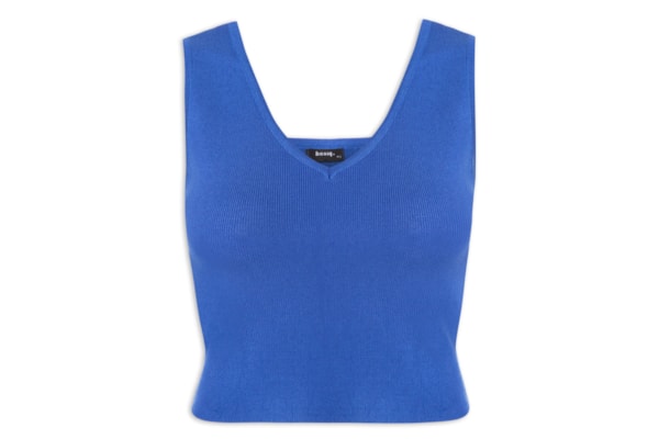 Blusa Feminina Tricot Decote Em V -  Azul