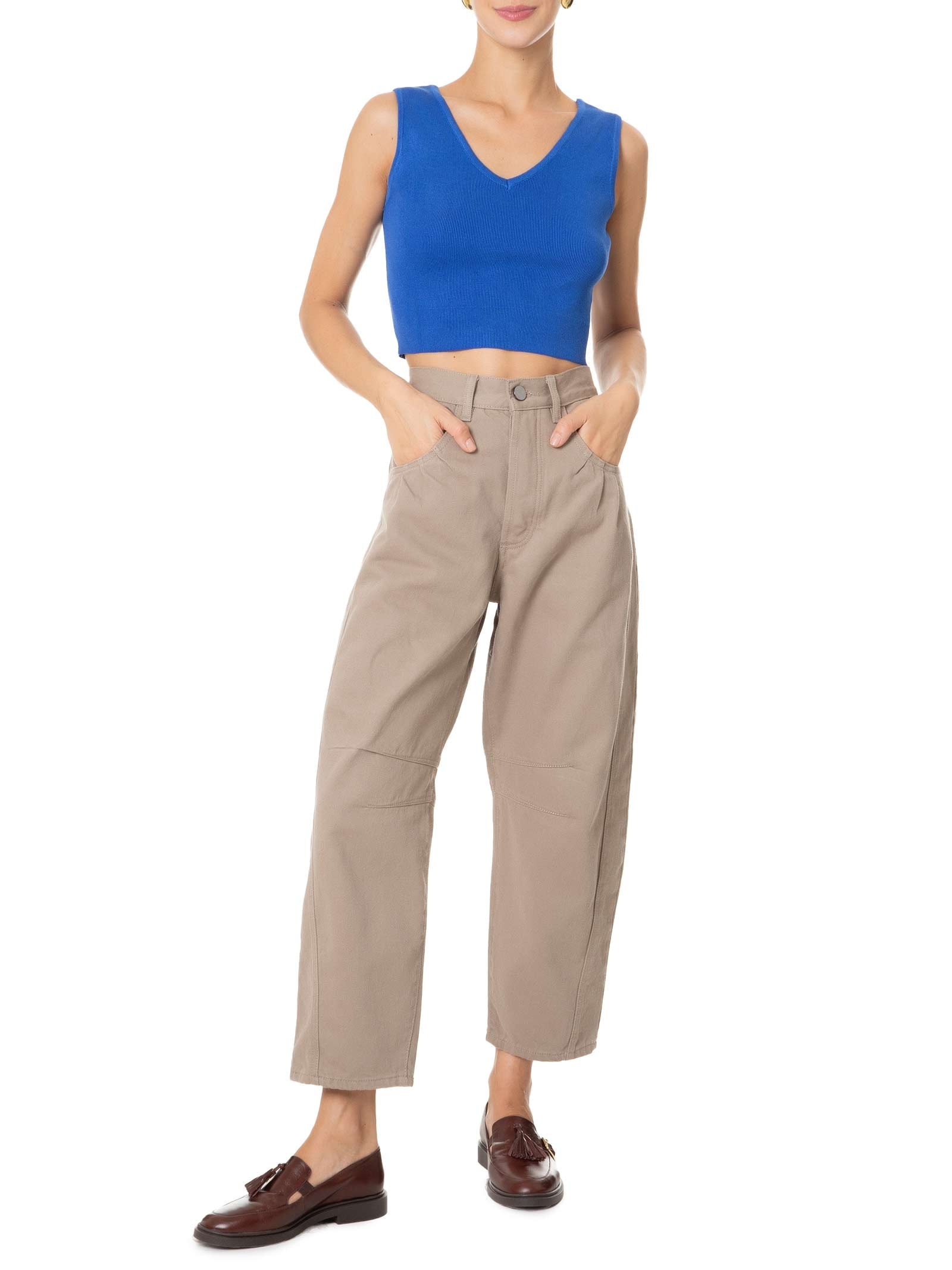 Blusa Feminina Tricot Decote Em V  Azul Basiq