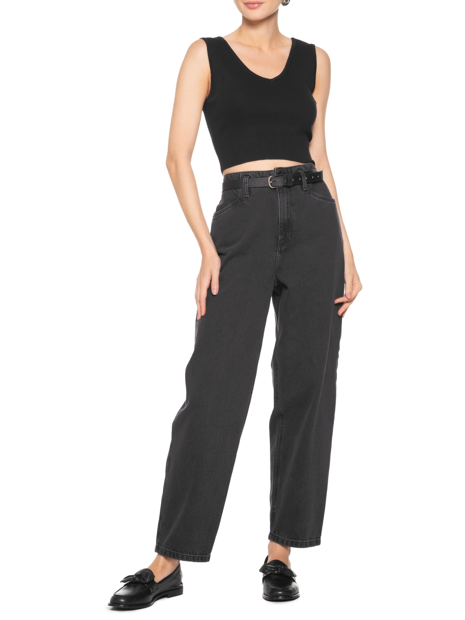 Blusa Feminina Tricot Decote Em V Preto Basiq